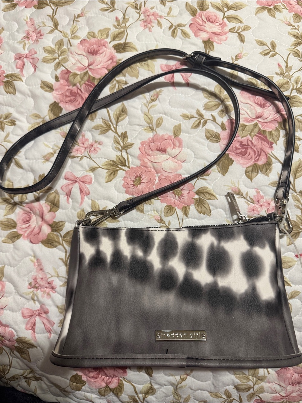 Gray and White Patterned Women's Madden Girl Crossbody Bag